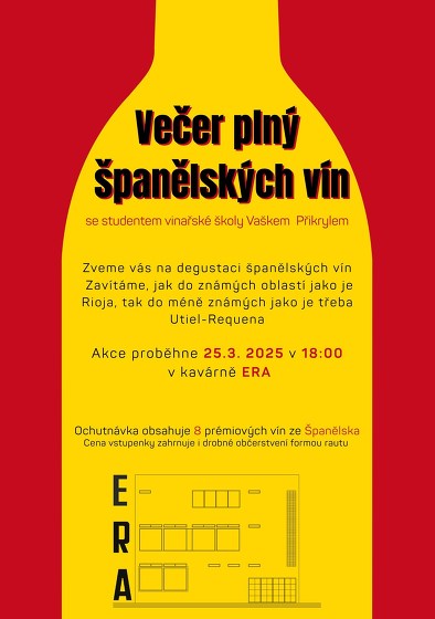 Plakát události Večer plný španělských vín v kavárně ERA