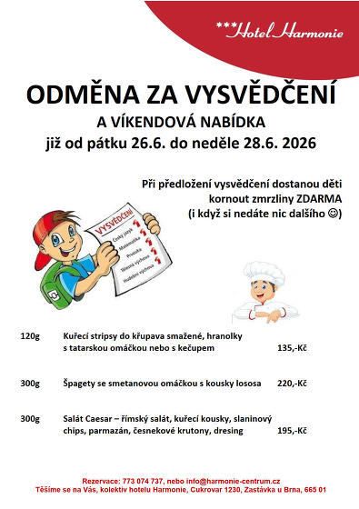 Plakát události Odměna za vysvědčení a víkendová nabídka