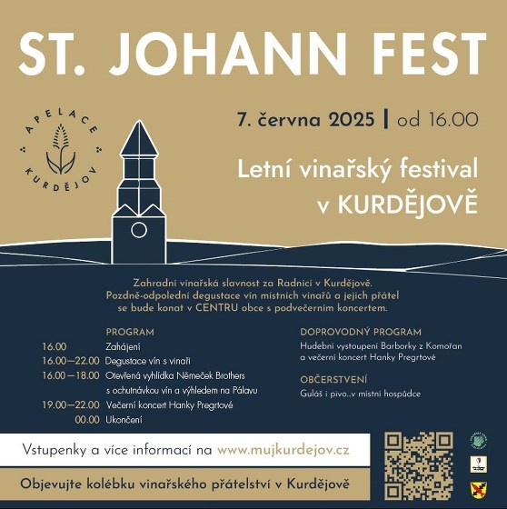 Plakát události St. Johann Fest - Zahradní vinařská slavnost za Radnicí v Kurdějově