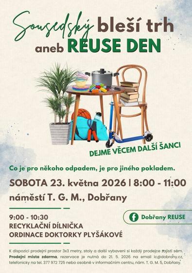Plakát události Sousedský bleší trh aneb Reus den Dobřany náměstí