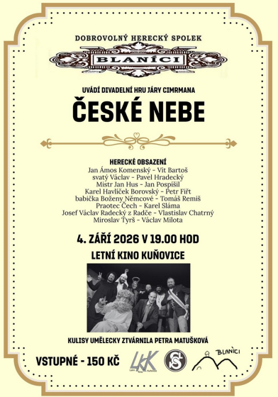 Plakát události Dobrovolný herecký spolek Blaníci zve na divadelní hru České nebe