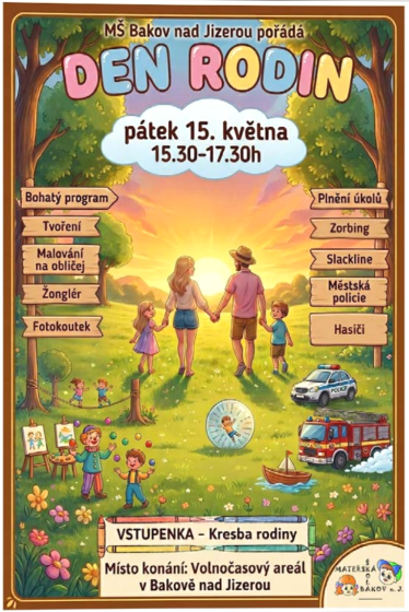 Plakát události Den rodin v MŠ Bakov nad Jizerou
