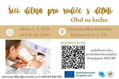 Plakát události Šicí dílna pro rodiče s dětmi - obal na knihu