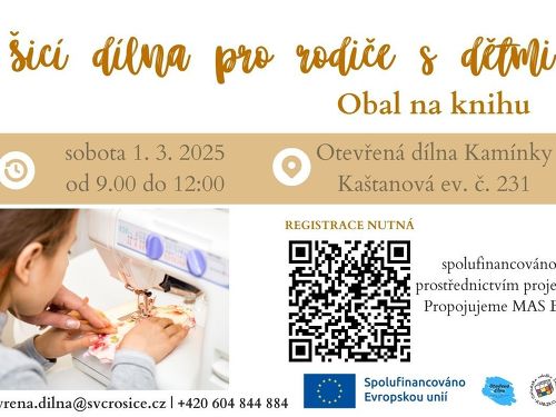 Plakát události Šicí dílna pro rodiče s dětmi - obal na knihu