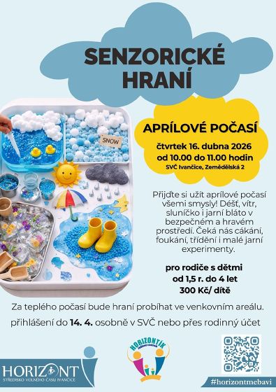 Plakát události senzorické hraní Aprílové počasí
