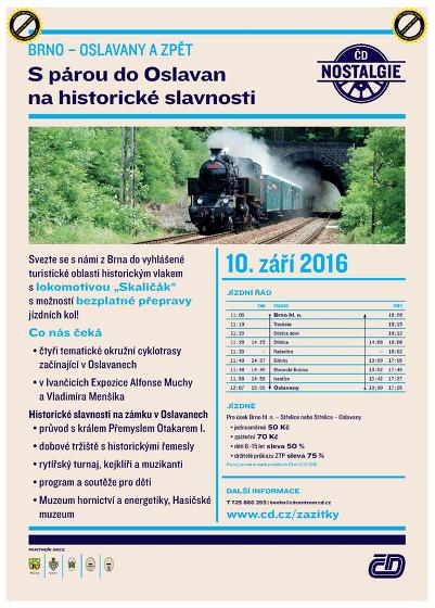 Plakát události Jízdy historickým parním vlakem do Oslavan