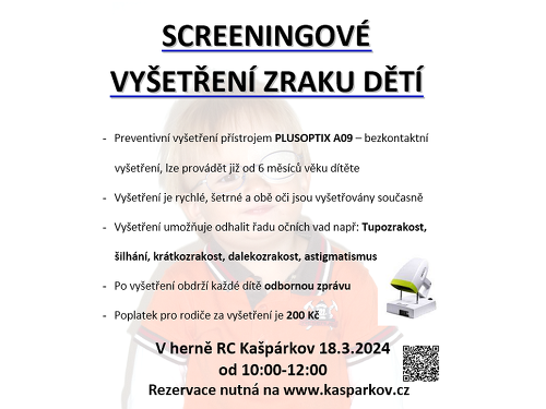 Plakát události Preventivní vyšetření očí dětí