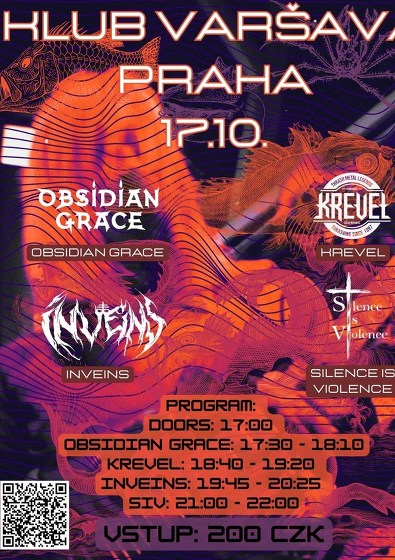 Plakát události No longer silent - SiV + Obsidian grace, InVeins, Krevel