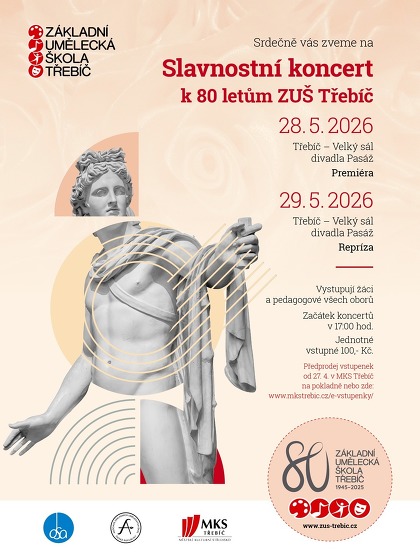 Plakát události Slavnostní koncert k 80 letům ZUŠ Třebíč