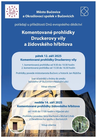 Plakát události Prohlídky Druckerovy vily a židovského hřbitova v Bučovicích