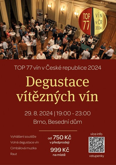 Plakát události Galadegustace 26. ročníku soutěže TOP 77 vín v ČR 2024