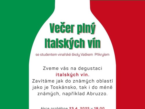 Plakát události Večer plný italských vín