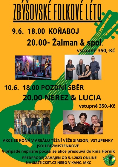 Plakát události Zbýšovské folkové léto / Pozdní sběr + Nerez a Lucia