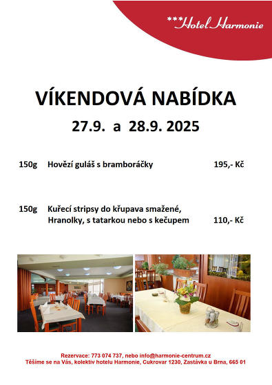 Plakát události Víkendová nabídka menu