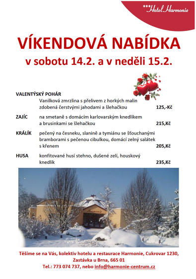 Plakát události Valentýnská víkendová nabídka menu