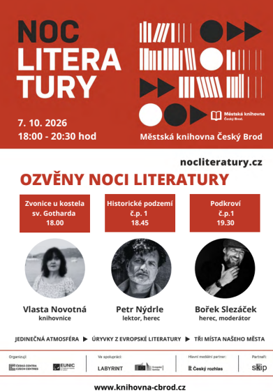 Plakát události Ozvěny Noci literatury v Českém Brodě