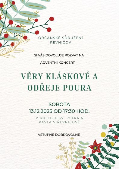 Plakát události Adventní koncert Věry Kláskové a Ondřeje Poura