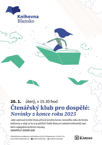 Plakát události Čtenářský klub pro dospělé: Novinky z konce roku 2025