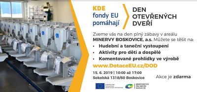 Plakát události Den otevřených dveří Minerva Boskovice - továrna na šicí stroje