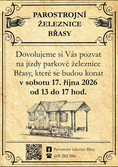 Plakát události Parostrojní železnice Břasy podzimní jízdy 17.10. 2026