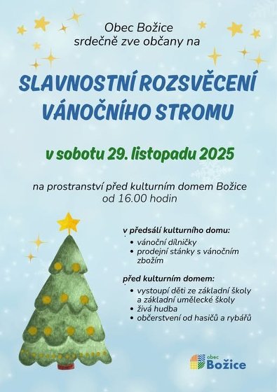 Plakát události Slavnostní rozsvícení vánočního stromu v Božicích