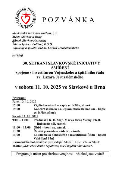 Plakát události 30. Slavkovská iniciativa smíření