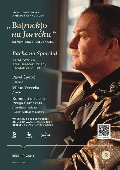 Plakát události Ba(ROCK)o na Jurečku „Od Vivaldiho k Led Zeppelin“ – Bacha na Šporcla