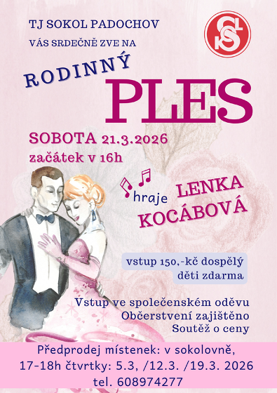 Plakát události Rodinný ples v sokolovně v Padochově