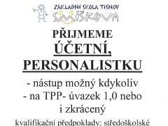 Základní škola Tišnov, Smíškova, přísp. organ. nabízí práci na pozici Personalistka, účetní v obci Tišnov