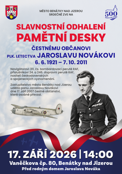 Plakát události Slavnostní odhalení pamětní desky Jaroslavu Novákovi