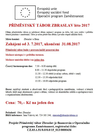 Plakát události Příměstský tábor Zbraslav 3.7.-31.8.2017