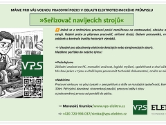 VPS Elektro nabízí práci na pozici Seřizovač navíjecích strojů v obci Moravský Krumlov