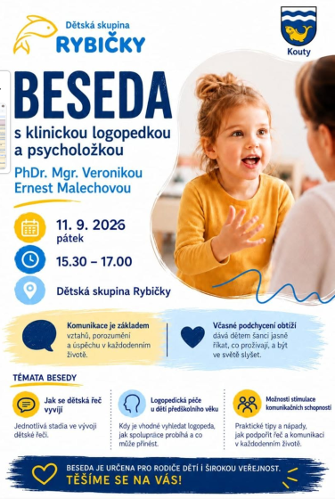 Plakát události Beseda s logopedkou a psycholožkou PhDr. Mgr. Veronikou Ernest Malechovou