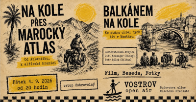 Plakát události Film, beseda a fotky - Na kole přes marocký Atlas, Balkánem na kole