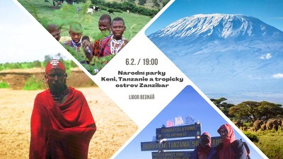 Plakát události Národní parky Keni a Tanzanie, tropický ostrov Zanzibar