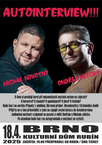 Plakát události AutoInterview! S Ondrou Vetchým a Michalem Novotným