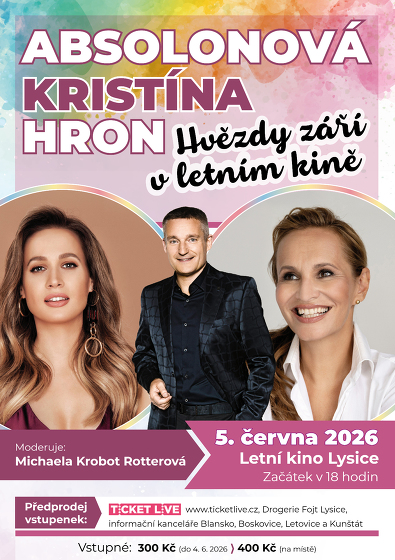 Plakát události ABSOLONOVÁ, KRISTÍNA, HRON Hvězdy září v letním kině