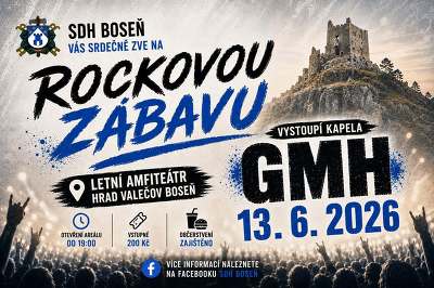 Plakát události Rocková zábava pod hradem Valečov s kapelou GMH!