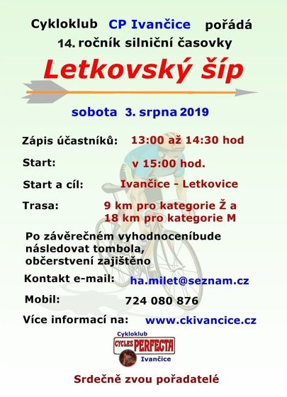 Plakát události Cyklistický závod - Letkovský šíp 2019