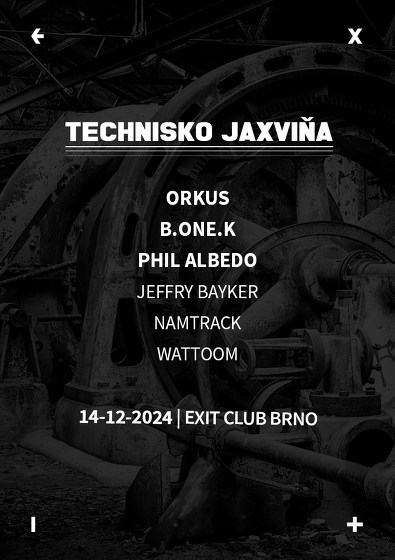 Plakát události Technisko Jaxviňa w/ Orkus & B.ONE.K