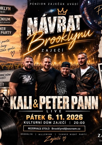 Plakát události Návrat BROOKLYNU | KALI & PETER PANN LIVE | Zaječí