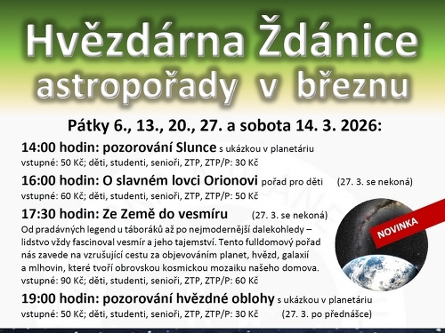 Plakát události Hvězdárna Ždánice: astropořady v březnu