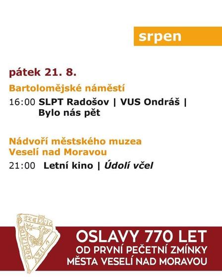 Plakát události Oslavy 770 let od první pečetní zmínky města Veselí nad Moravou