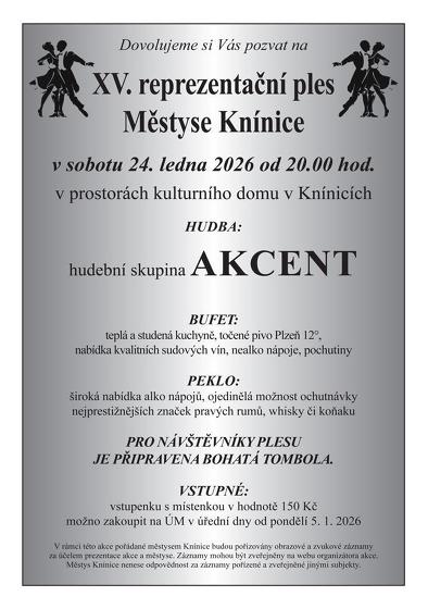 Plakát události XV. Reprezentační ples městyse Knínice, Knínice