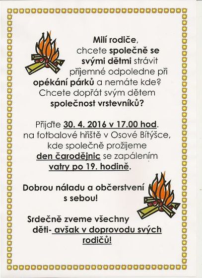 Plakát události Den čarodějnic