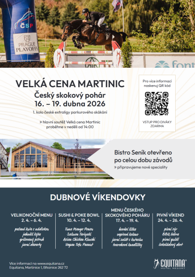 Plakát události VELKÁ CENA MARTINIC - 1. kolo české extraligy parkurového skákání