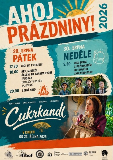 Plakát události Ahoj Prázdniny 28.8. od 18h na farním dvoře