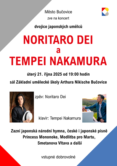 Plakát události Noritaro Dei a Tempei Nakamura v Bučovicích