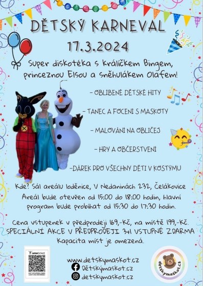 Plakát události Dětský karneval - diskotéka s Bingem, Elsou a Olafem