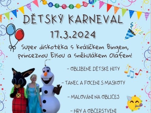 Plakát události Dětský karneval - diskotéka s Bingem, Elsou a Olafem